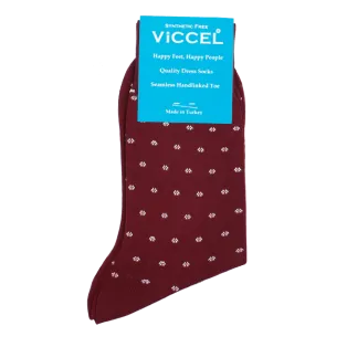 VICCEL / CELCHUK Socks Flower Dots Burgundy - Luksusowe skarpety