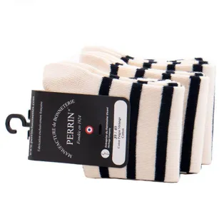 PERRIN Men Socks 305 Ecru & Marine / Kremowe skarpetki męskie z granatowymi paskami