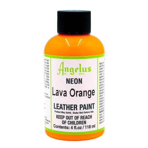 Pomarańczowa neonowa farba do customizacji sneakersów i jeansu Angelus Neon Acrylic Leather Paint 4oz. Farby UV do malowania butów.