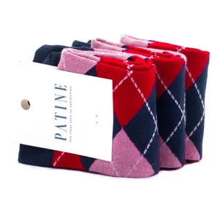 PATINE Socks PARO01-0389 / Granatowe skarpetki w czerwono różowe romby