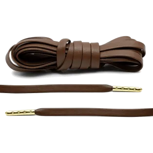 LACE LAB Luxury Leather Laces 6mm Brown Gold Plated - Brązowe skórzane sznurowadła ze złotymi końcówkami