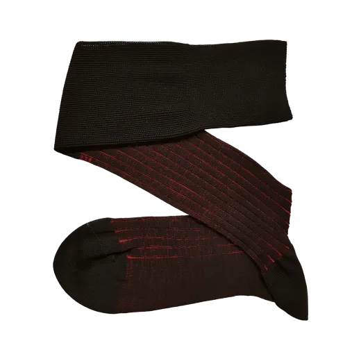 eleganckie bawełniane podkolanówki męskie viccel knee socks shadow stripe black red
