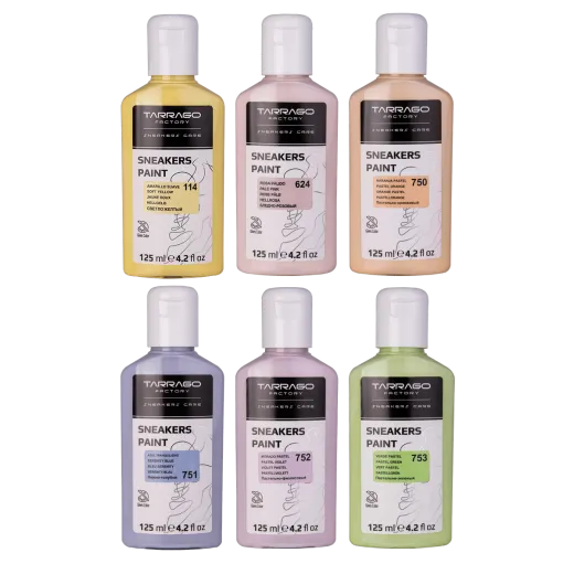Pastelowe farby akrylowe do customizacji sneakersów, odzieży i akcesoriów. Najczęściej stosowane do naturalnych i syntetycznych skór licowych oraz jeansu i tekstyliów.