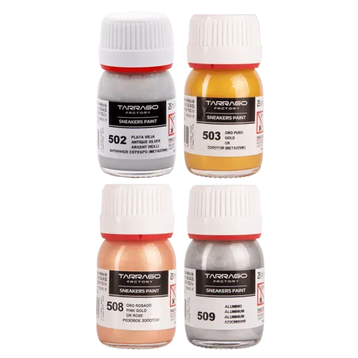 Metaliczna farba do malowania butów i jensu Tarrago Sneakers Paint Metallic. Różowe złoto do customizacji kicksów i odzieży.