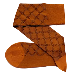 VICCEL / CELCHUK Knee Socks Tartan Mustard / Brown - Cienkie podkolanówki męskie
