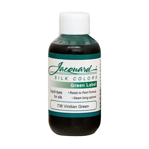 Zielony barwnik do jedwabiu. Farba JACQUARD Green Label Silk Colors. Custom, malowanie jedwabnych poszetek, chust, szali, ubrań. Farby do odzieży.