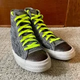 Zielone, limonkowe sznurowadła płaskie Lace Lab. Sznurówki do customizacji sneakersów Jordan, Nike, Air Jordan 1, Retro High, Obsidain