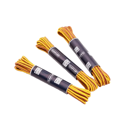 Jasnobrązowo żółte sznurowadła do traperów. Sznurówki do Timberlandów, Catów, Caterpillarów, butów trekkingowych, outdoorowych, obuwia roboczego. Wytrzymałe okrągłe do trzewików, boots, butów roboczych.
