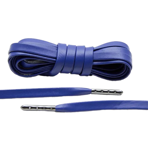LACE LAB Luxury Leather Laces 6mm Blue - Gunmetal Plated / Niebieskie płaskie skórzane sznurowadła z metalowymi końcówkami LACE LAB Luxury Leather Laces 6mm Blue - Gunmetal Plated / Niebieskie płaskie skórzane sznurowadła z metalowymi końcówkami