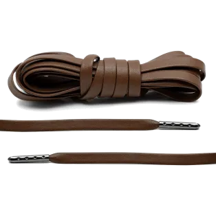 LACE LAB Luxury Leather Laces 6mm Brown Gunmetal Plated - Brązowe skórzane sznurowadła z ciemnymi końcówkami
