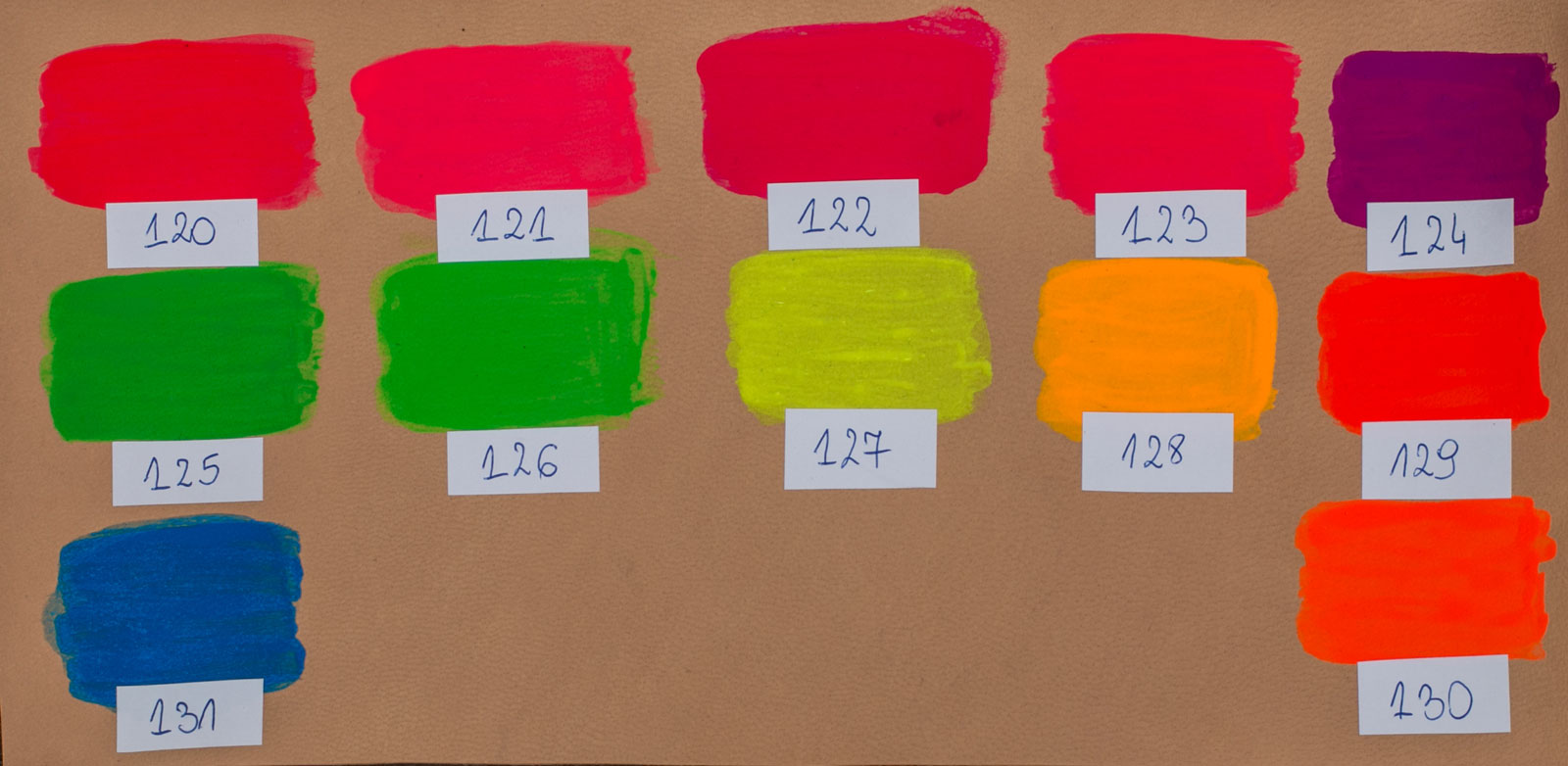 Neonowe, żarówiaste farby akrylowe do customizacji butów i ubrań Angelus Acrylic Leather Paint Neon - próbnik kolorów