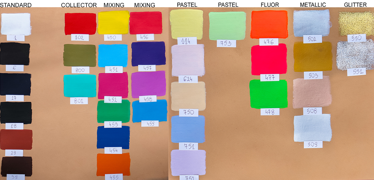 Paleta kolorów farb akrylowych do rękodzieła, customizacji, personalizacji, renowacji butów, sneakersów, jeansu, urbań.