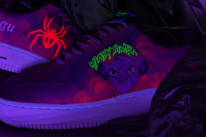 Ręcznie malowane buty farbami uv, neon, fluor do personalizacji sneakersow. Akryle do rękodzieła.